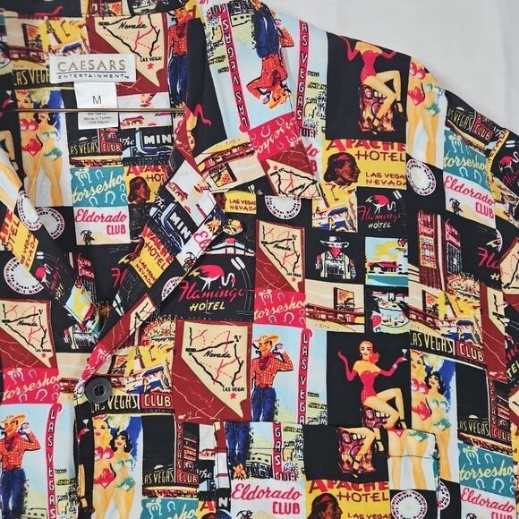 Vintage Caesars Entertainment Old Las Vegas Button Up Hawaiian Shirt Sz Medium - Picture 1 of 7